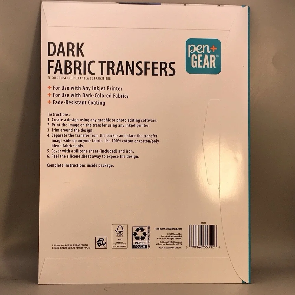 Pen + Gear Dark Fabric Transfers‎ 8.5x11